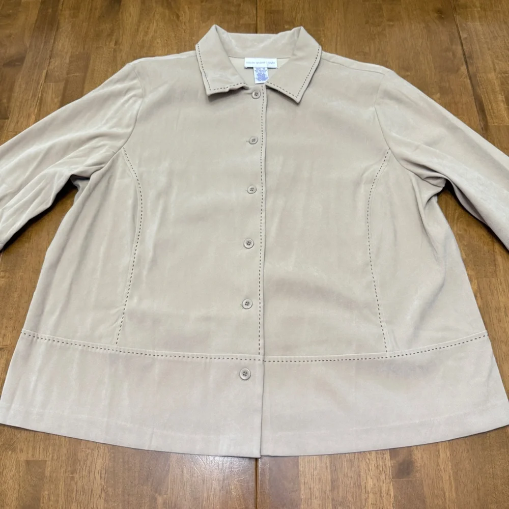 Susan Graver shirt jacket shacket women's 1X neutral boho festival western rodeo